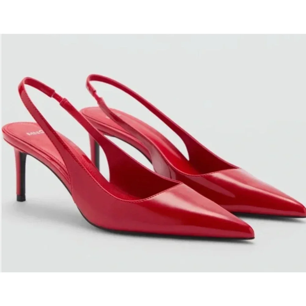MANGO MNG RED PATENT LEATHER EFFECT POINTED SLINGBACK HIGH HEELS SHOES 36 US 6